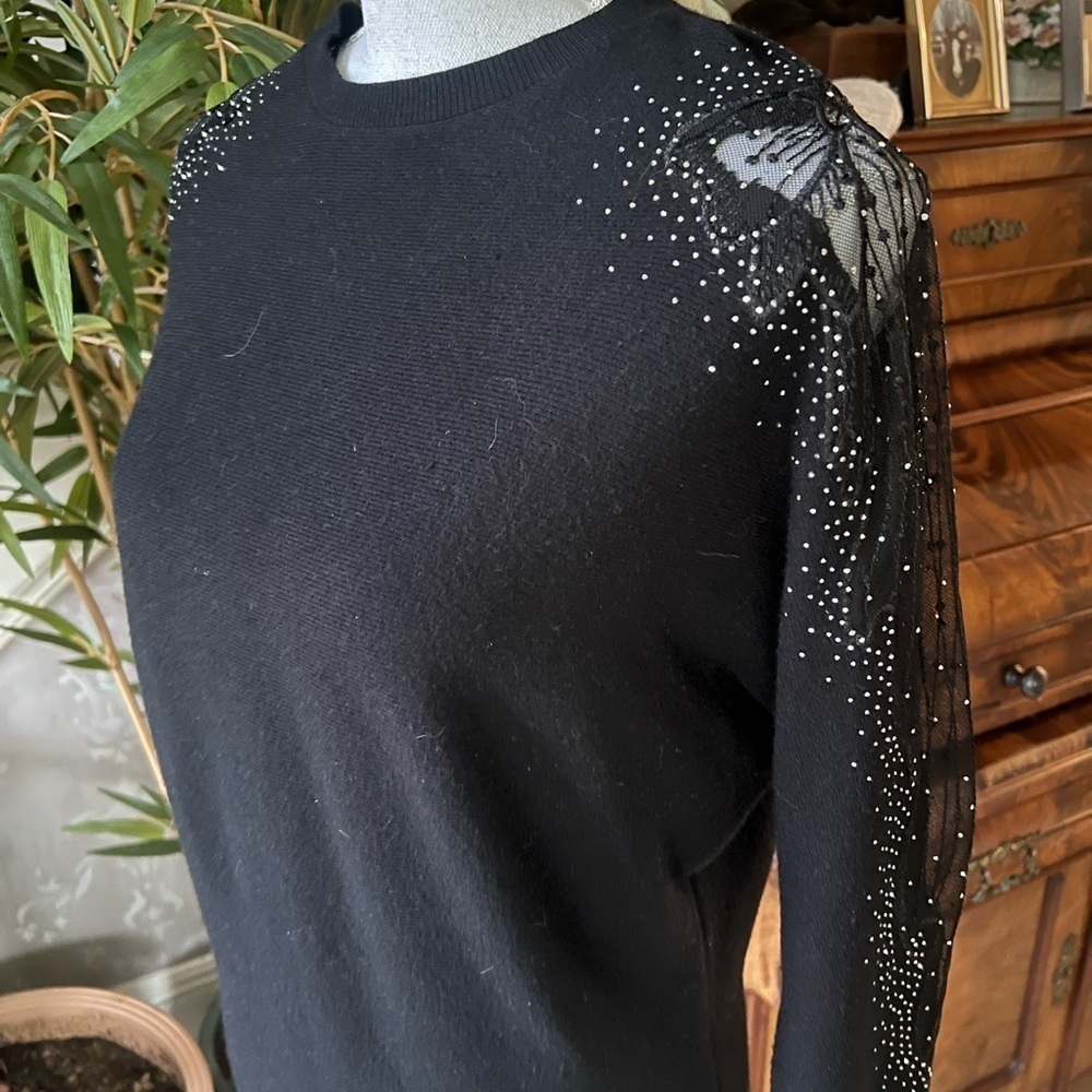 Sweet Rain ladies, Black, crewneck, lacy sleeve sweater small NWOT - Picture 6 of 15